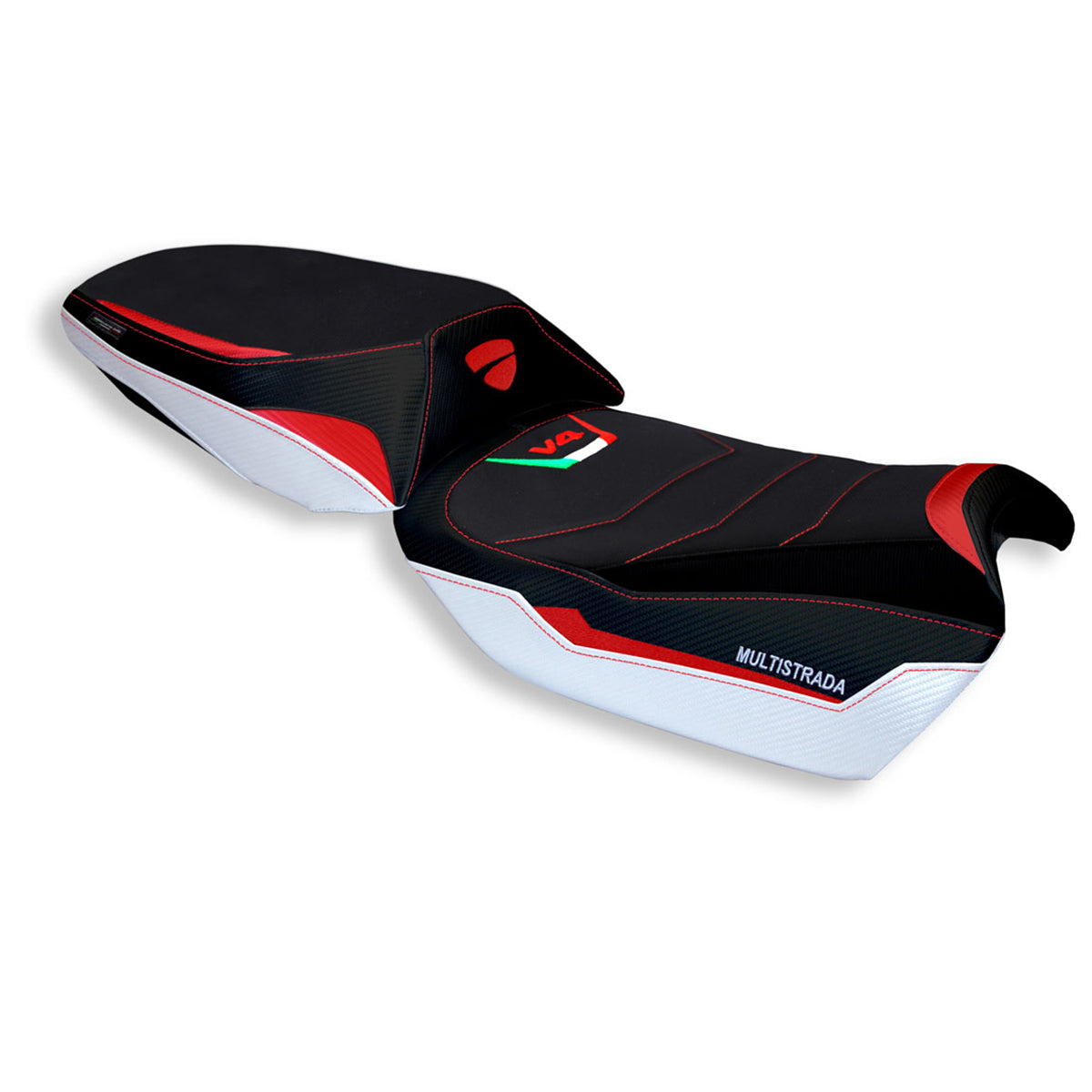 Funda de asiento Tappezzeria Italia TPZ Comfort para Ducati Multistrada V4 V4S 2021-2025 en blanco y rojo