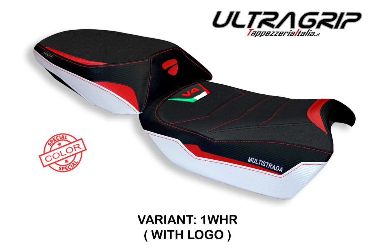 Funda de asiento para Ducati Multistrada V4 V4S 2021-2025 Tappezzeria Italia TPZ Ultragrip en blanco y rojo