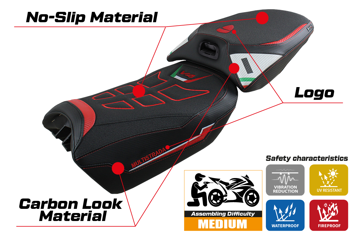 Funda de asiento para Ducati Multistrada V4 Pikes Peak 2022-2025 Tappezzeria Italia TPZ Ultragrip en blanco