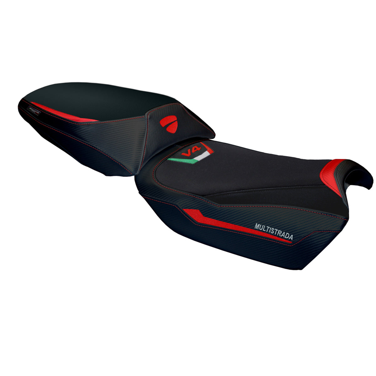 Funda de asiento para Ducati Multistrada V4 Rally 2023-2025 Tappezzeria Italia TPZ en rojo y negro