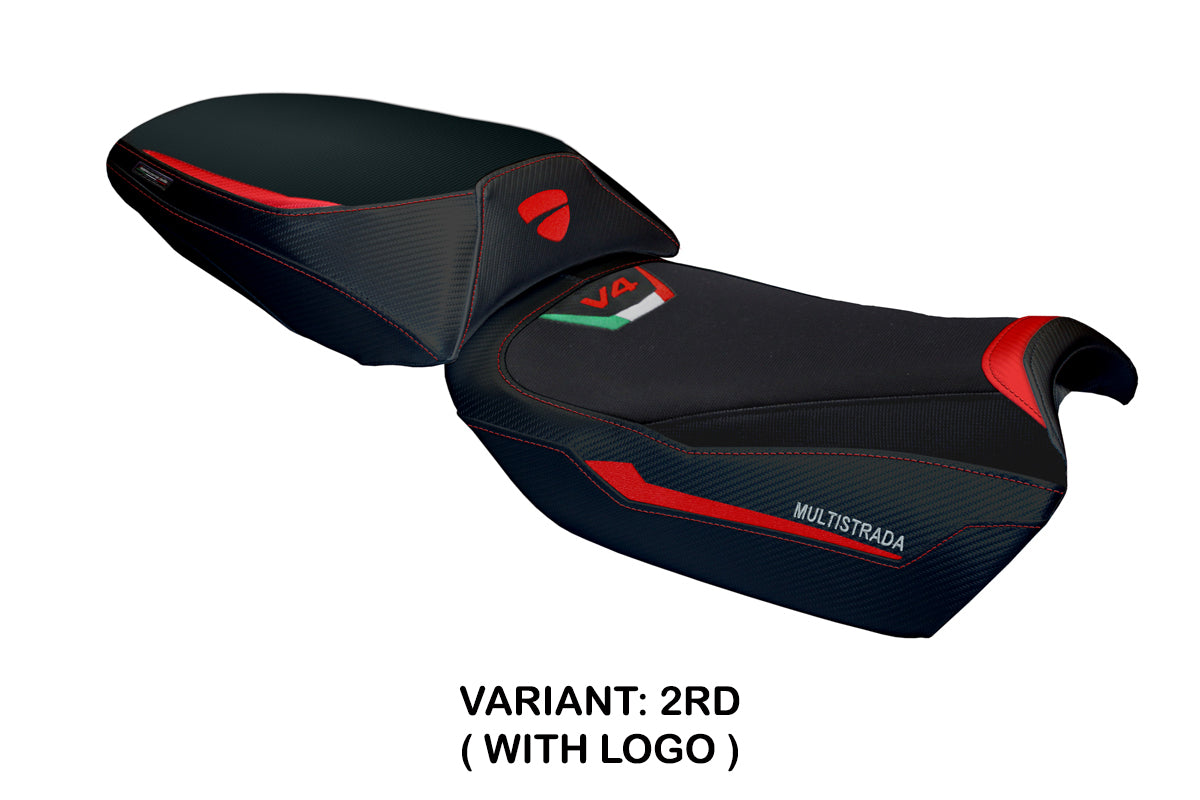 Funda de asiento para Ducati Multistrada V4 Rally 2023-2025 Tappezzeria Italia TPZ en rojo y negro