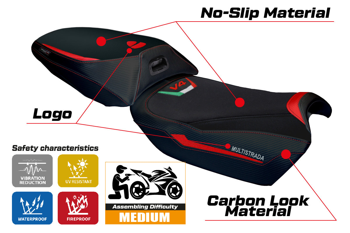 Funda de asiento para Ducati Multistrada V4 Rally 2023-2025 Tappezzeria Italia TPZ en rojo y negro