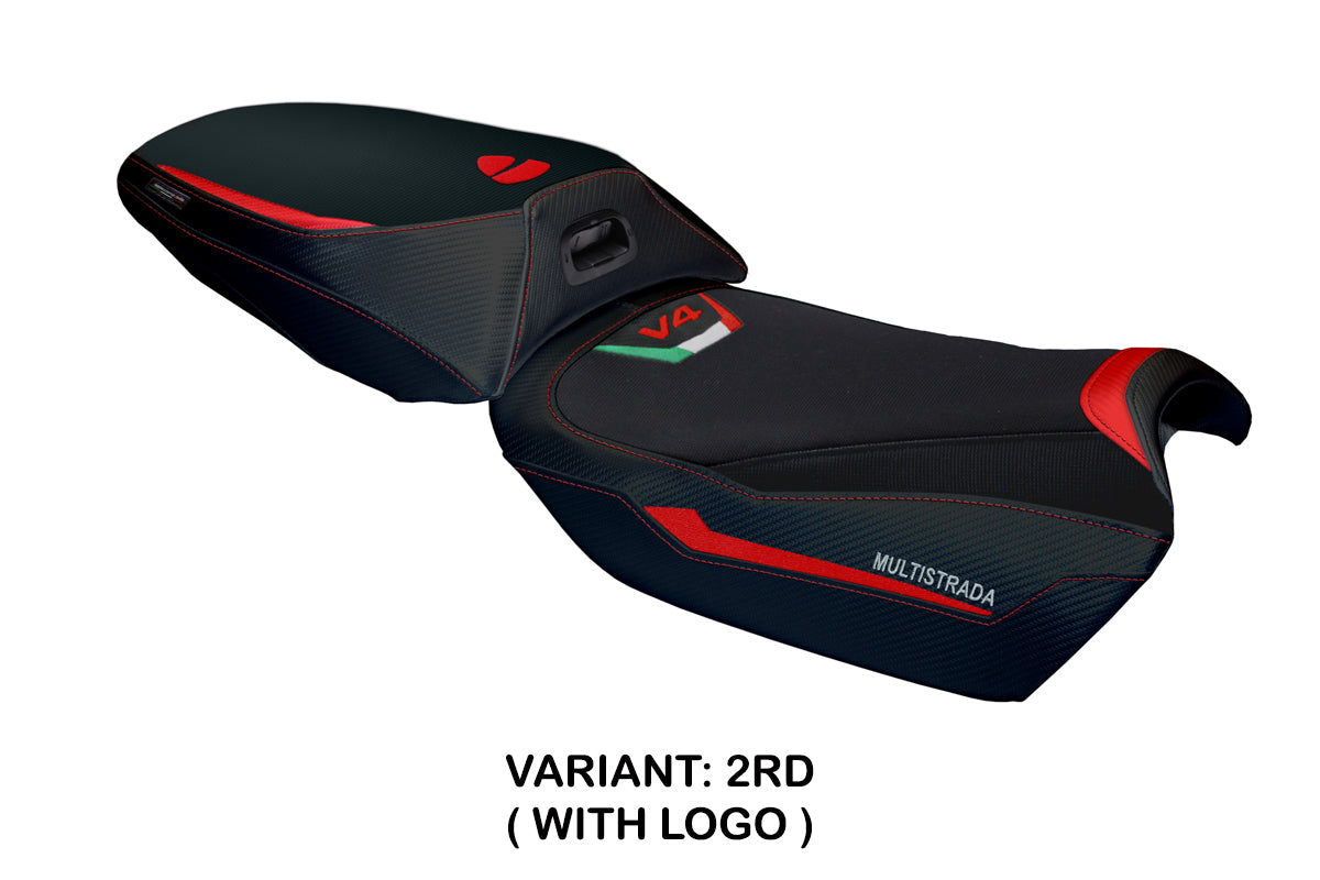 Funda de asiento para Ducati Multistrada V4 Rally 2023-2025 Tappezzeria Italia TPZ en rojo y negro
