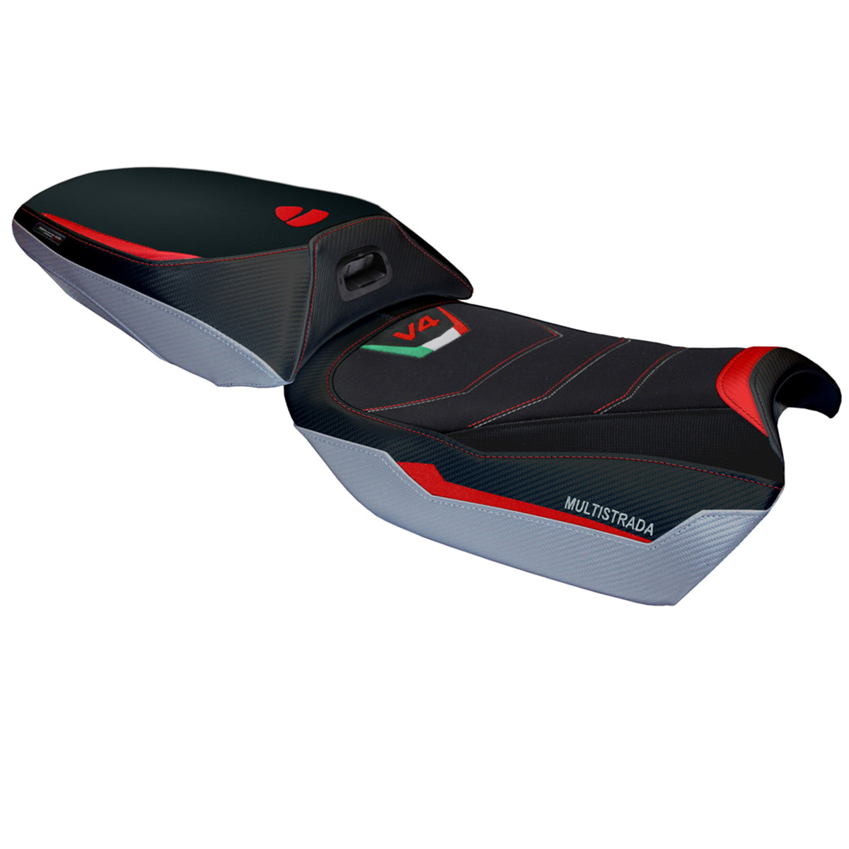 Ducati Multistrada V4 Rally Heat 2023-2025 Seat Cover Tappezzeria Italia TPZ Comfort in Red and Silver