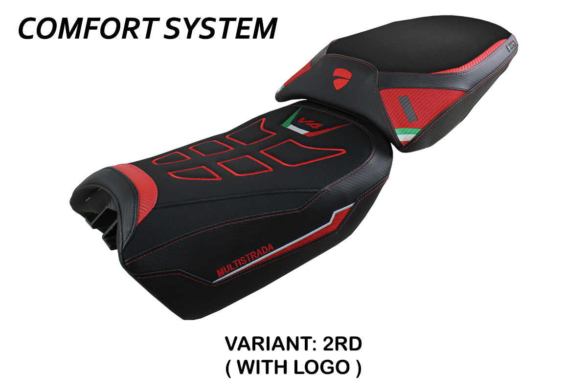 Funda de asiento Tappezzeria Italia TPZ Comfort para Ducati Multistrada V4 Pikes Peak 2022-2025 en rojo