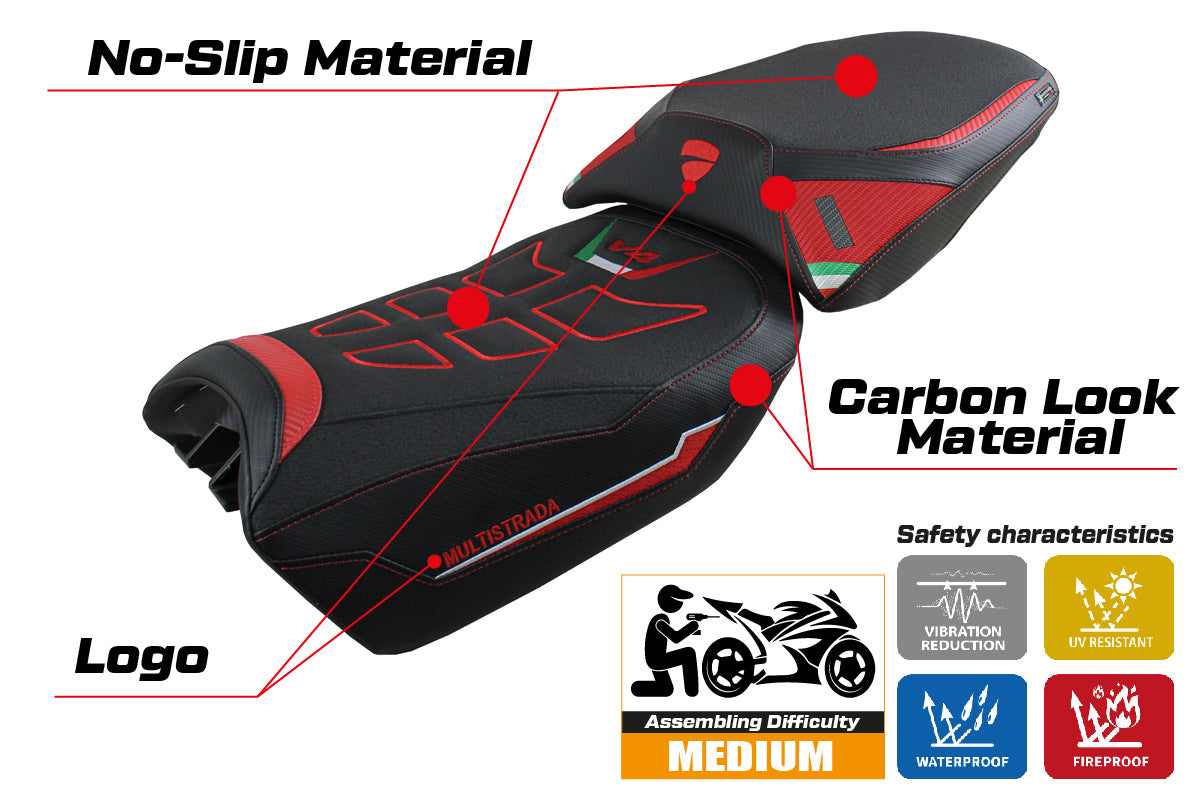 Funda de asiento para Ducati Multistrada V4 Pikes Peak 2022-2025 Tappezzeria Italia TPZ Ultragrip en rojo
