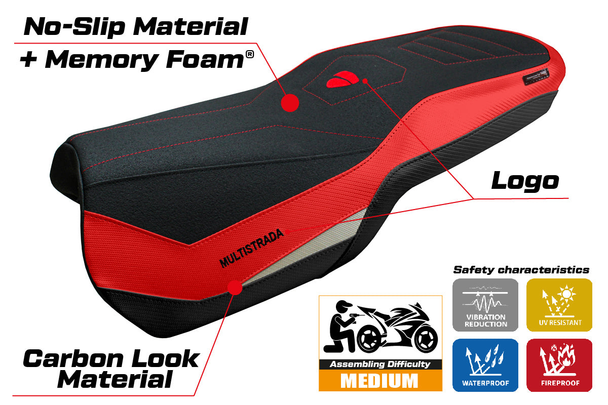 Ducati Multistrada V4 2021-2024 Rally Seat Cover Tappezzeria Comfort Red Silver