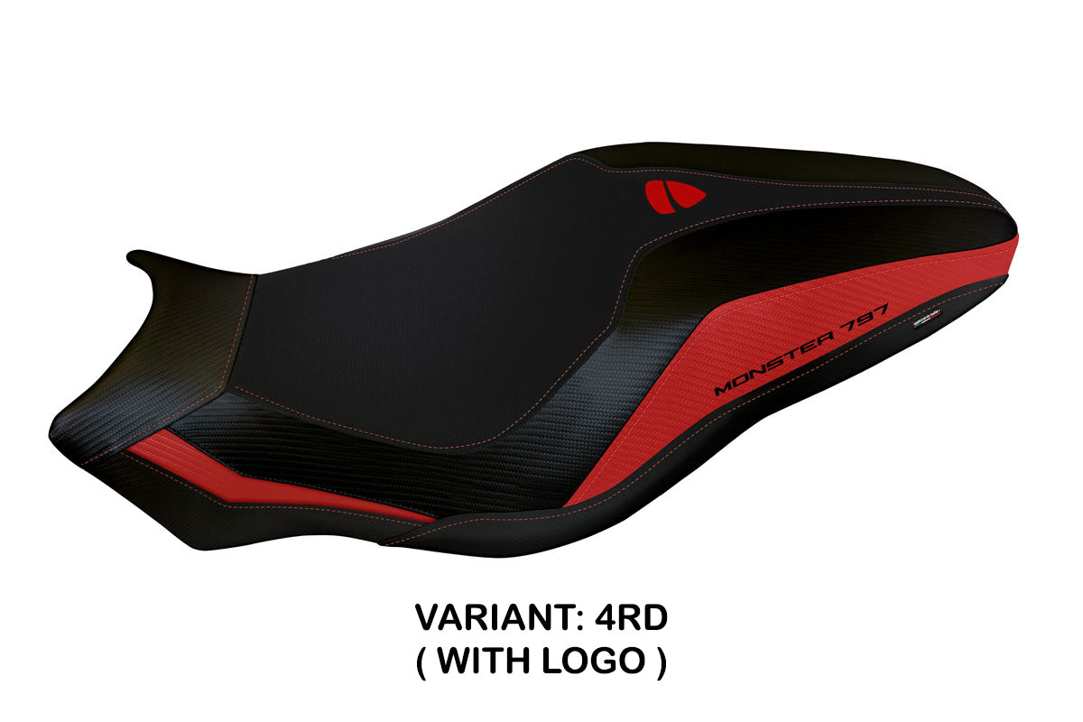 Funda de asiento Tappezzeria Italia TPZ para Ducati Monster 797 2017-2020 en rojo y negro