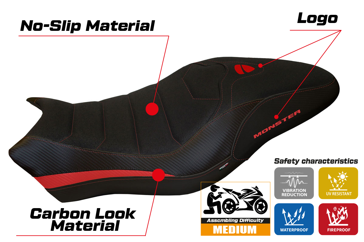 Ducati Monster 797 2017-2020 Seat Cover TPZ Italia UltraGrip Red Black