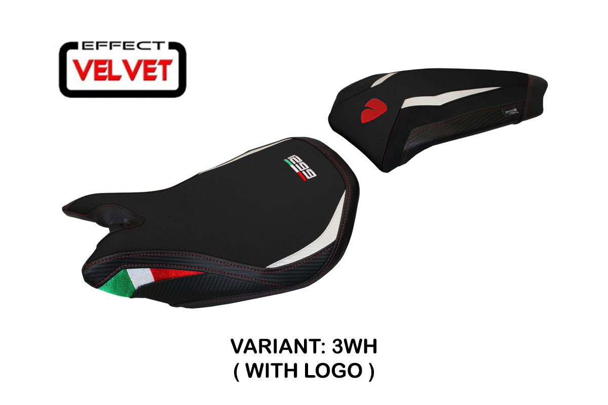 Funda de asiento Tappezzeria Italia TPZ para Ducati Panigale 1299 2015-2018 en blanco y negro