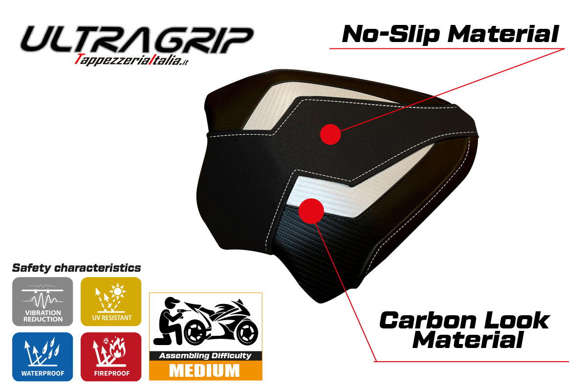 Ducati Panigale V4 Passenger 2018-2024 Funda de Asiento Tappezzeria Italia TPZ Ultragrip en Blanco