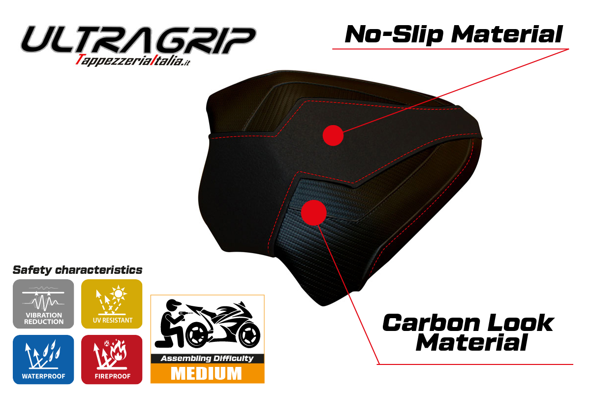 Ducati Panigale V4 2018-2024 Funda para asiento de pasajero Tappezzeria Italia TPZ Ultragrip en negro