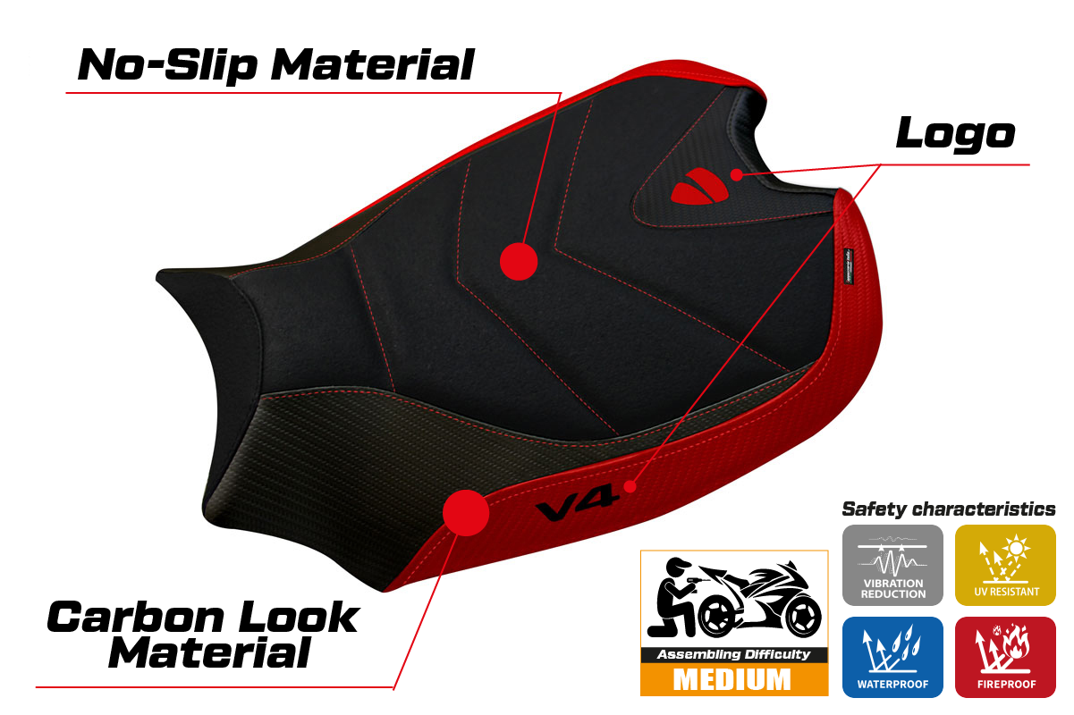 Ducati Panigale V4 2018-2024 Seat Cover TPZ Italia UltraGrip Red