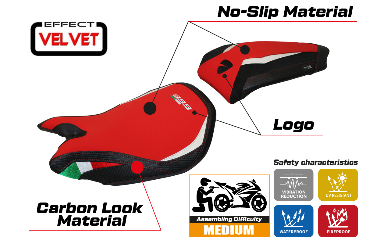 Funda de asiento Tappezzeria Italia TPZ para Ducati Panigale 899 2013-2015 en rojo y negro