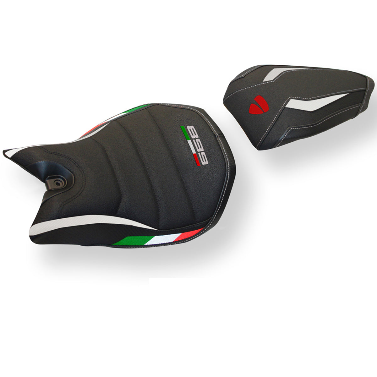 Funda de asiento Tappezzeria Italia TPZ Ultragrip para Ducati Panigale 899 2013-2015 en blanco y negro