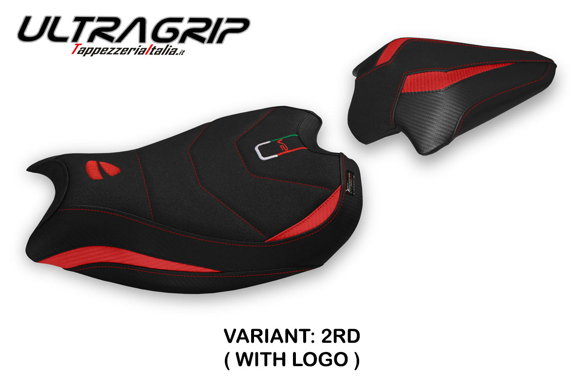 Funda de asiento Tappezzeria Italia TPZ Ultragrip para Ducati Panigale V2 2020-2024 en rojo y negro