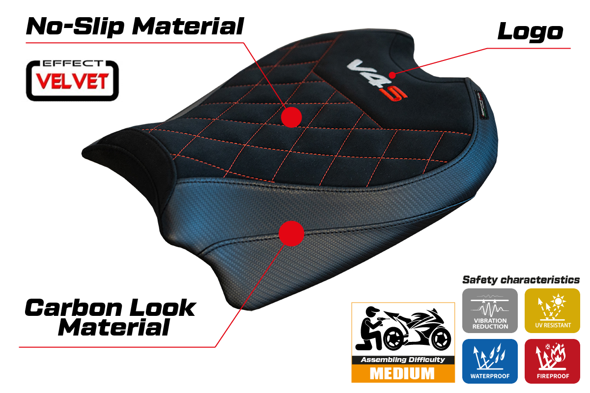 Ducati Panigale V4 S 2018-2024 Funda de asiento Tappezzeria Italia TPZ en Black Diamond