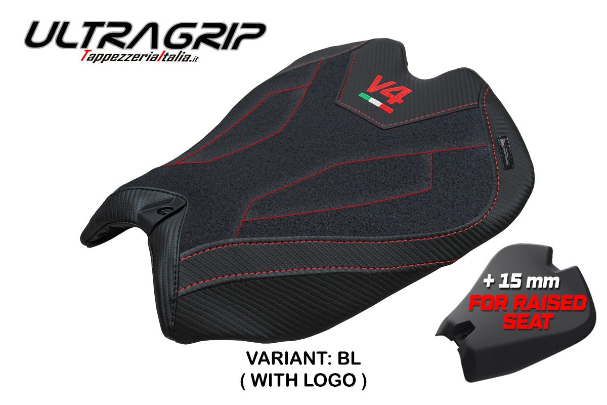 Ducati Panigale V4 2025 Funda Asiento Tappezzeria Italia TPZ Ultragrip Negro Logo V4