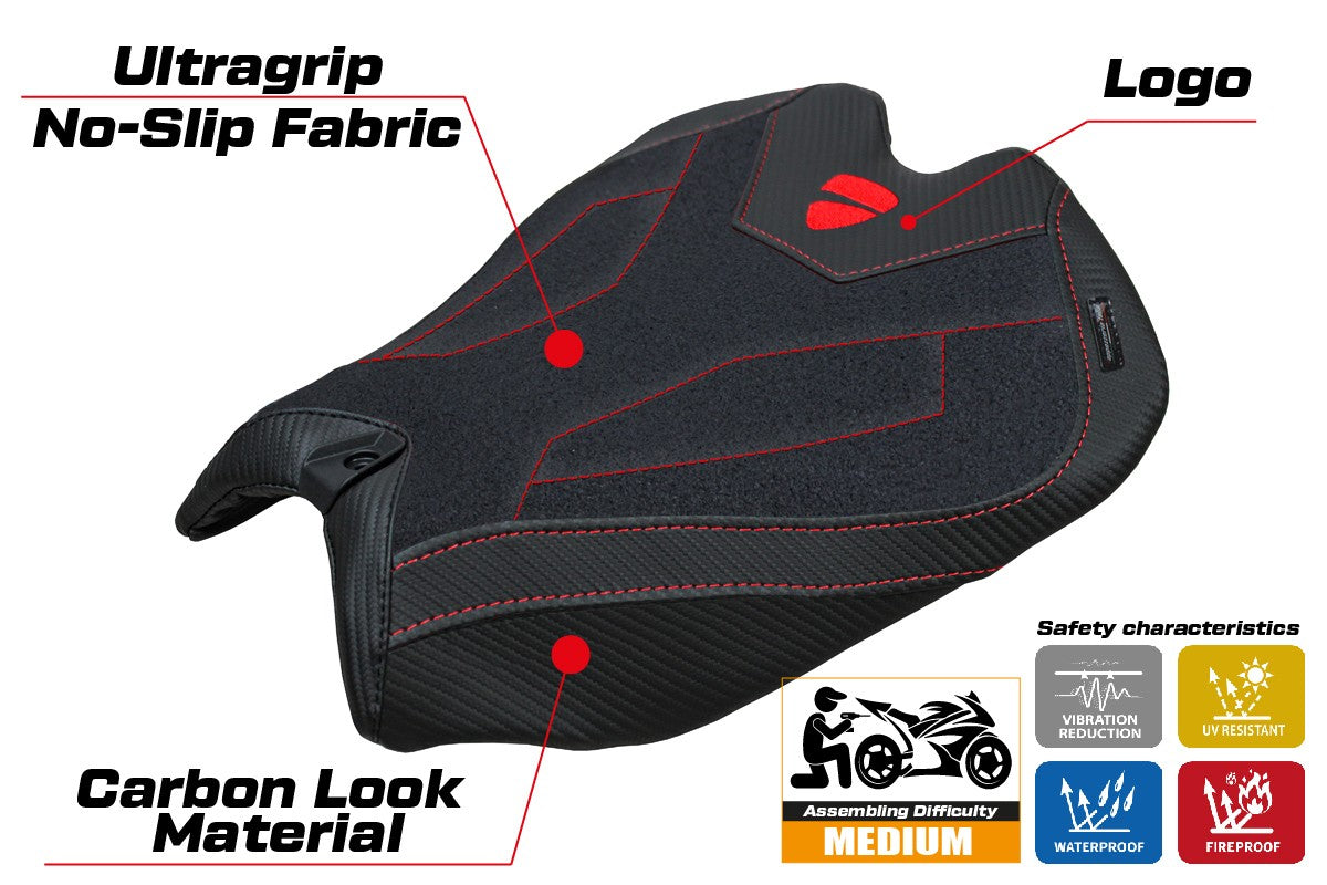 Ducati Panigale V4 2025 Funda Asiento Tappezzeria Italia TPZ Ultragrip Negro Logo Ducati