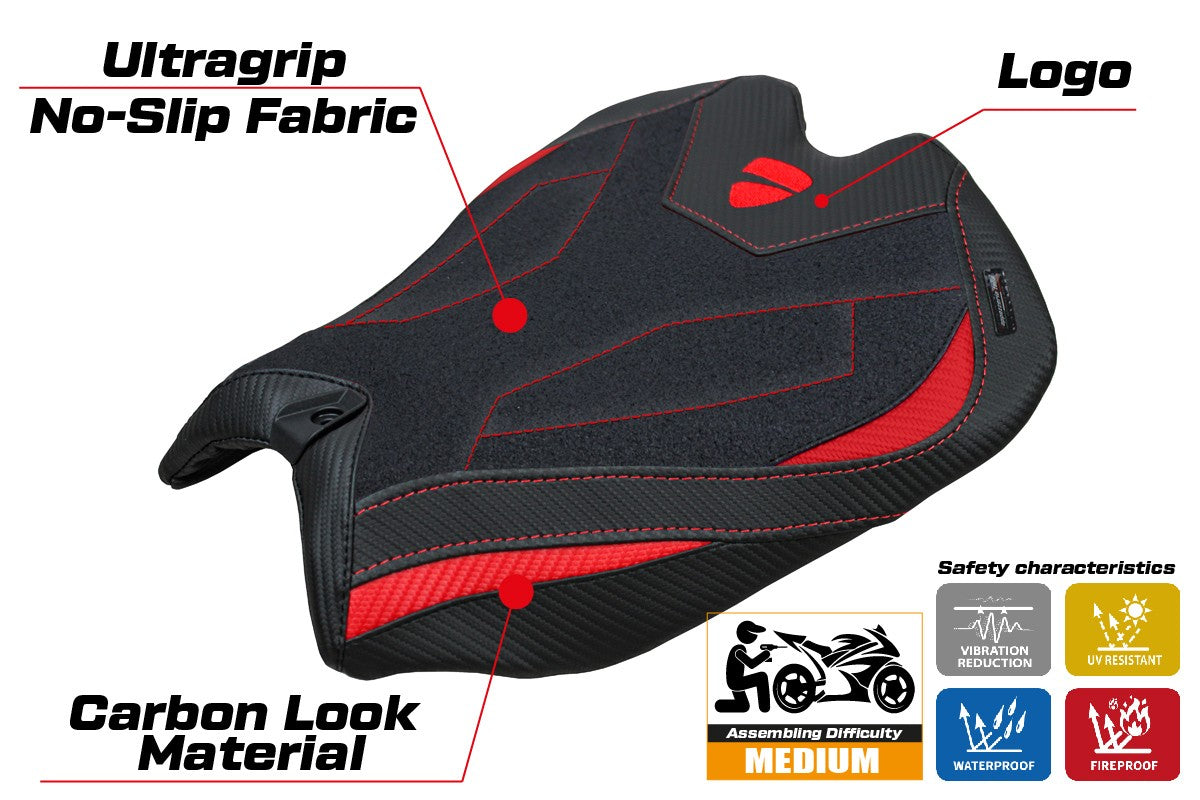 Funda Asiento Ducati Panigale V4 2025 Tappezzeria Italia TPZ Ultragrip Rojo Negro Logo Ducati