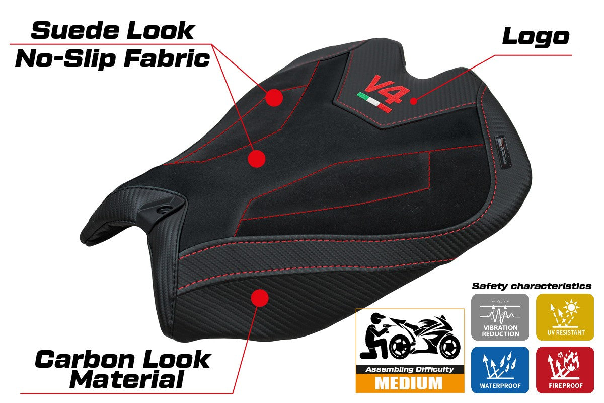 Ducati Panigale V4 2025 Seat Cover Tappezzeria Italia TPZ Velvet Black Logo V4