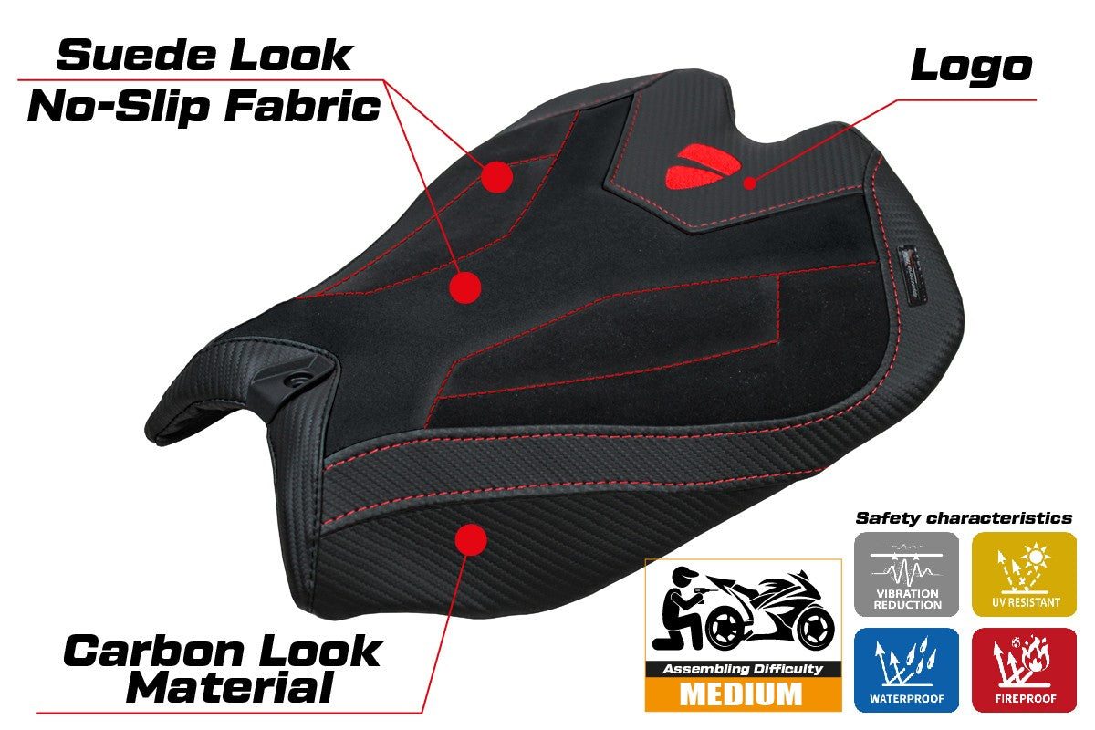 Ducati Panigale V4 2025 Funda Asiento Tappezzeria Italia TPZ Terciopelo Negro Logo Ducati