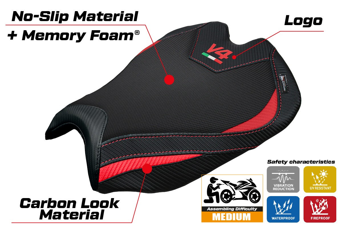 Funda de asiento para Ducati Streetfighter V4 2025 Tappezzeria Italia TPZ Comfort Rojo Negro Logo V4