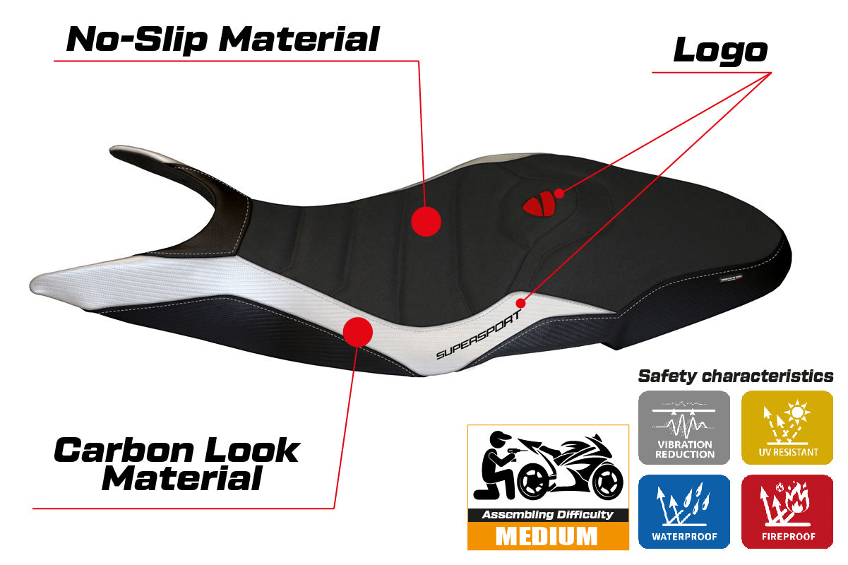 Ducati Super Sport 950S 2017-2024 Seat Cover Tappezzeria Italia TPZ Ultragrip in White and Black