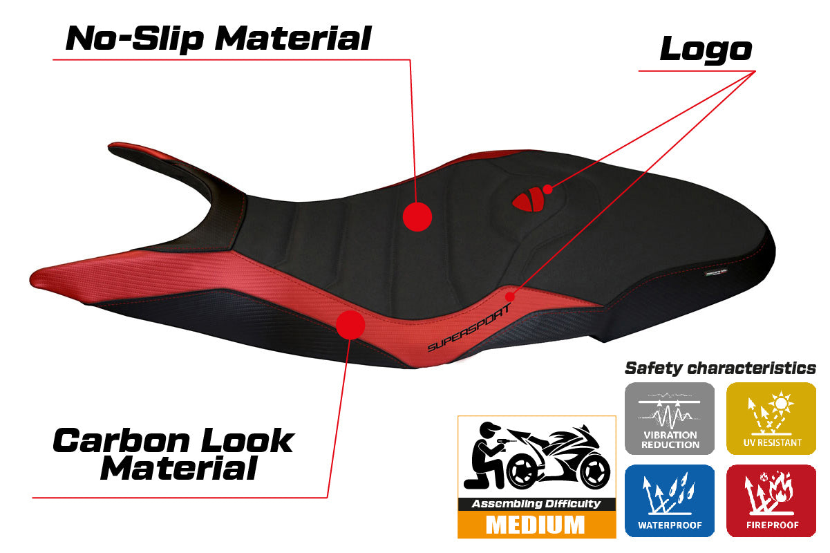 Ducati Super Sport 950S 2017-2024 Seat Cover Tappezzeria Italia TPZ Ultragrip in Red and Black