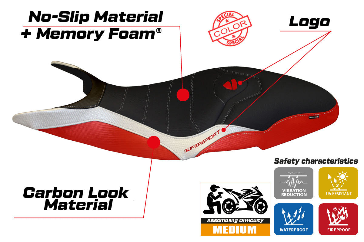 Ducati Super Sport 2017-2024 Seat Cover TPZ Italia Comfort White Red