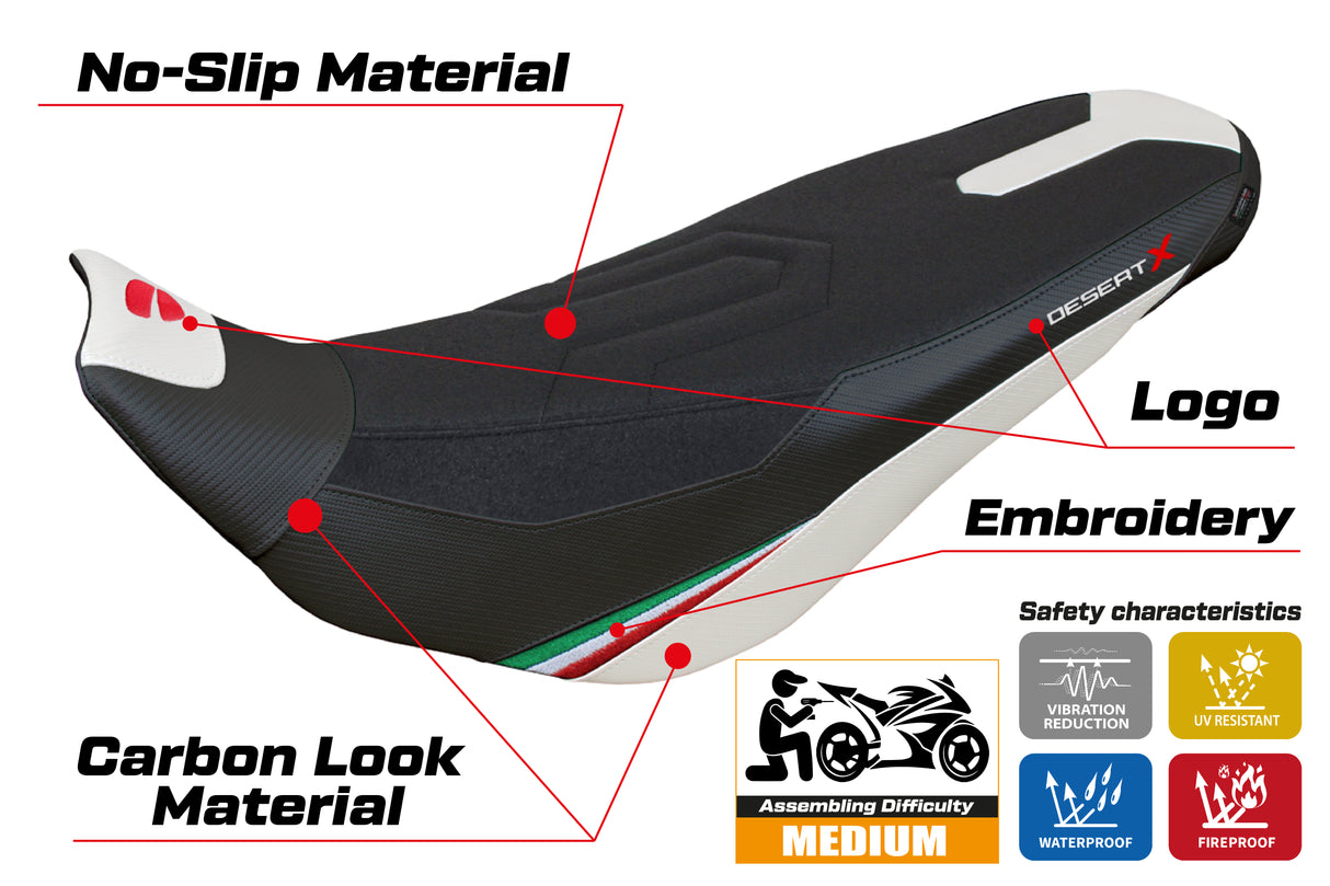 Ducati Desert X Rally 2022-2025 Seat Cover Tappezzeria Italia TPZ Ultragrip in White and Black