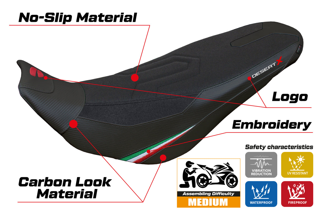 Funda de asiento Tappezzeria Italia TPZ Ultragrip para Ducati Desert X Rally 2022-2025 en negro