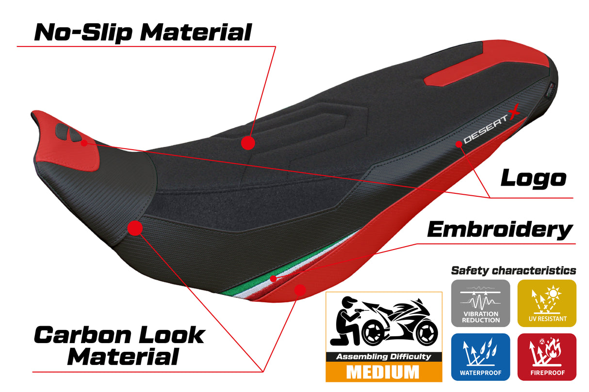 Ducati Desert X Rally 2022-2025 Seat Cover Tappezzeria Italia TPZ Ultragrip in Red and Black
