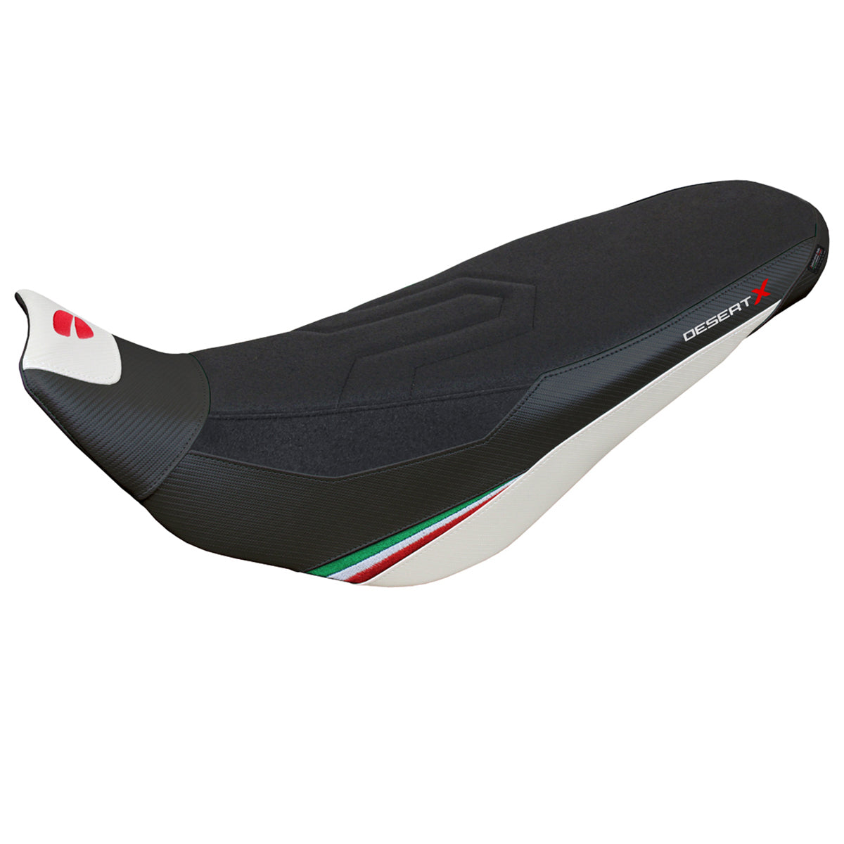 Funda de asiento Tappezzeria Italia TPZ para Ducati Desert X Rally 2022-2025 en Keren Comfort Blanco y Negro