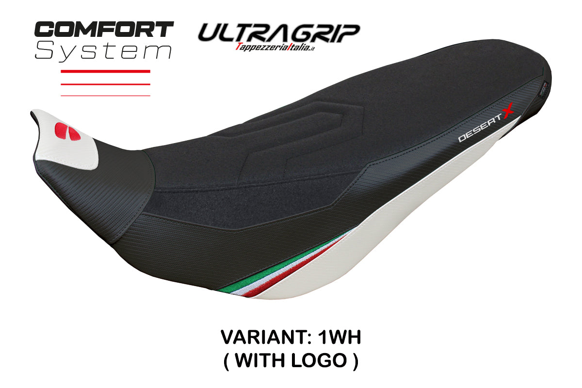 Funda de asiento Tappezzeria Italia TPZ para Ducati Desert X Rally 2022-2025 en Keren Comfort Blanco y Negro