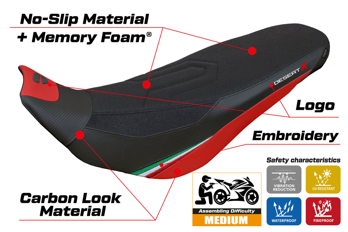 Funda de asiento Tappezzeria Italia TPZ para Ducati Desert X Rally 2022-2025 en Keren Comfort Rojo y Negro