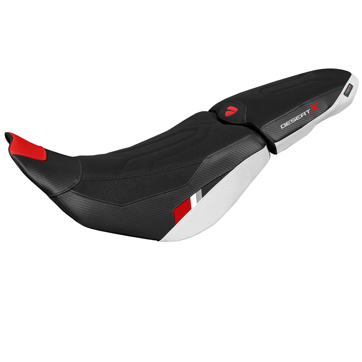 Funda de asiento para Ducati Desert X 2022-2025 Tappezzeria Italia TPZ Comfort Ultragrip en blanco y rojo