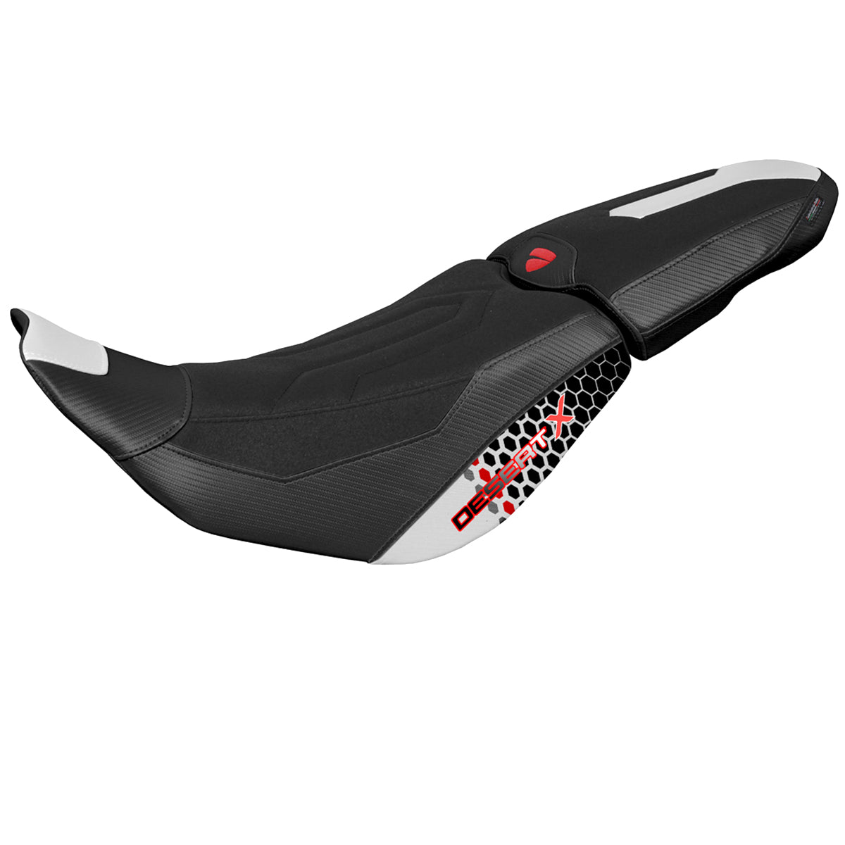 Funda de asiento para Ducati Desert X 2022-2025 Tappezzeria Italia TPZ Ultragrip en blanco especial y negro