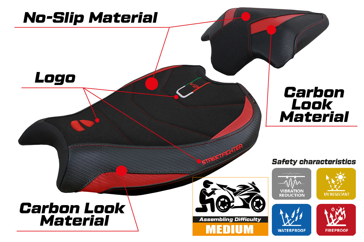 Ducati Streetfighter V2 2022-2024 Seat Cover Tappezzeria Italia TPZ Ultragrip in Red and Black