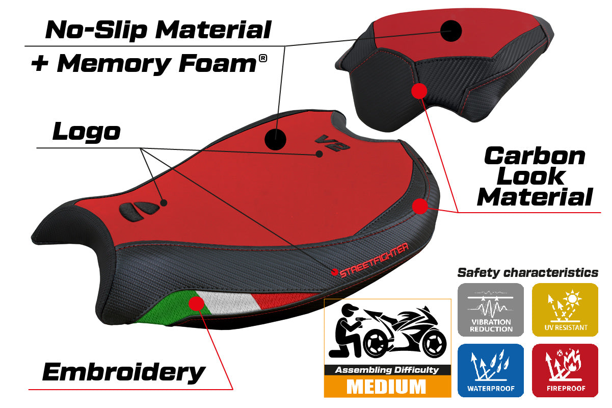 Ducati Streetfighter V2 2022-2024 Seat Cover Tappezzeria Italia TPZ in Velvet Comfort Red and Black