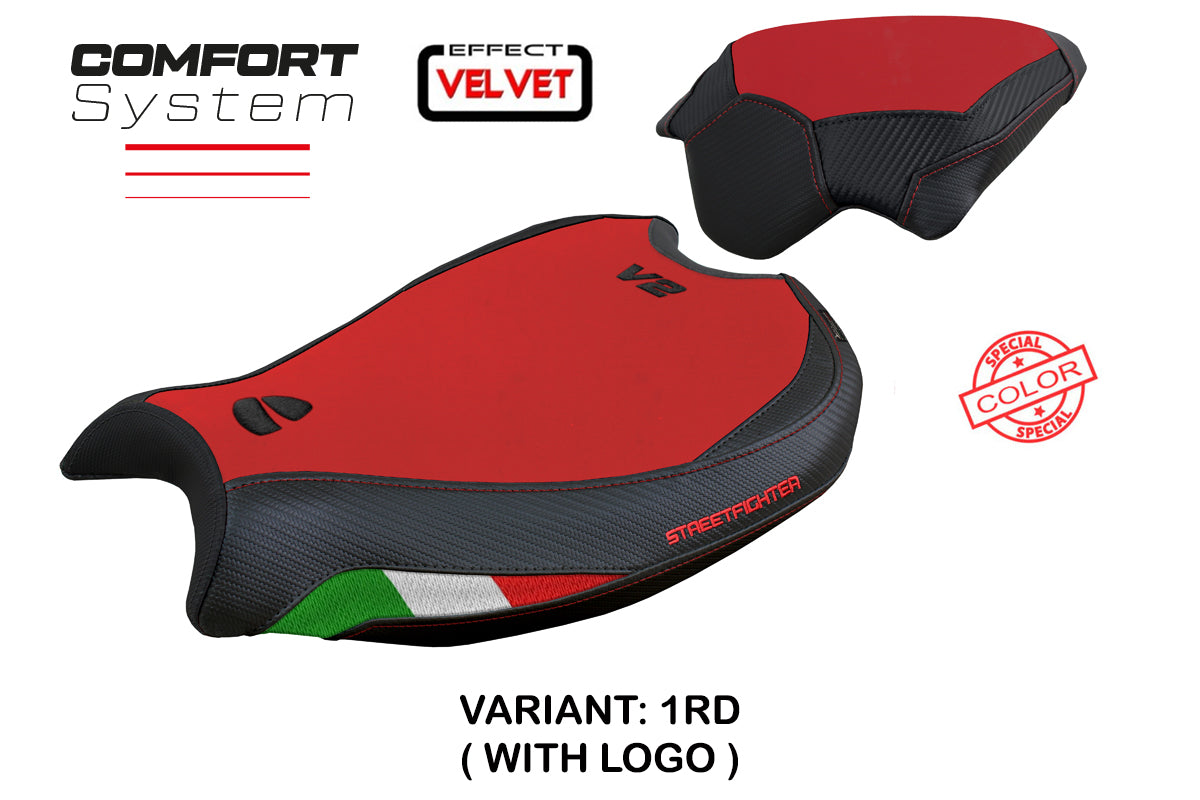 Ducati Streetfighter V2 2022-2024 Seat Cover Tappezzeria Italia TPZ in Velvet Comfort Red and Black
