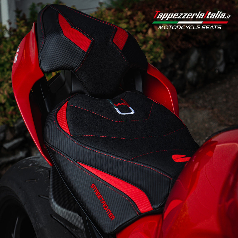 Ducati Streetfighter V4 2020-2024 Seat Cover Tappezzeria Italia TPZ Ultragrip in Red and Black
