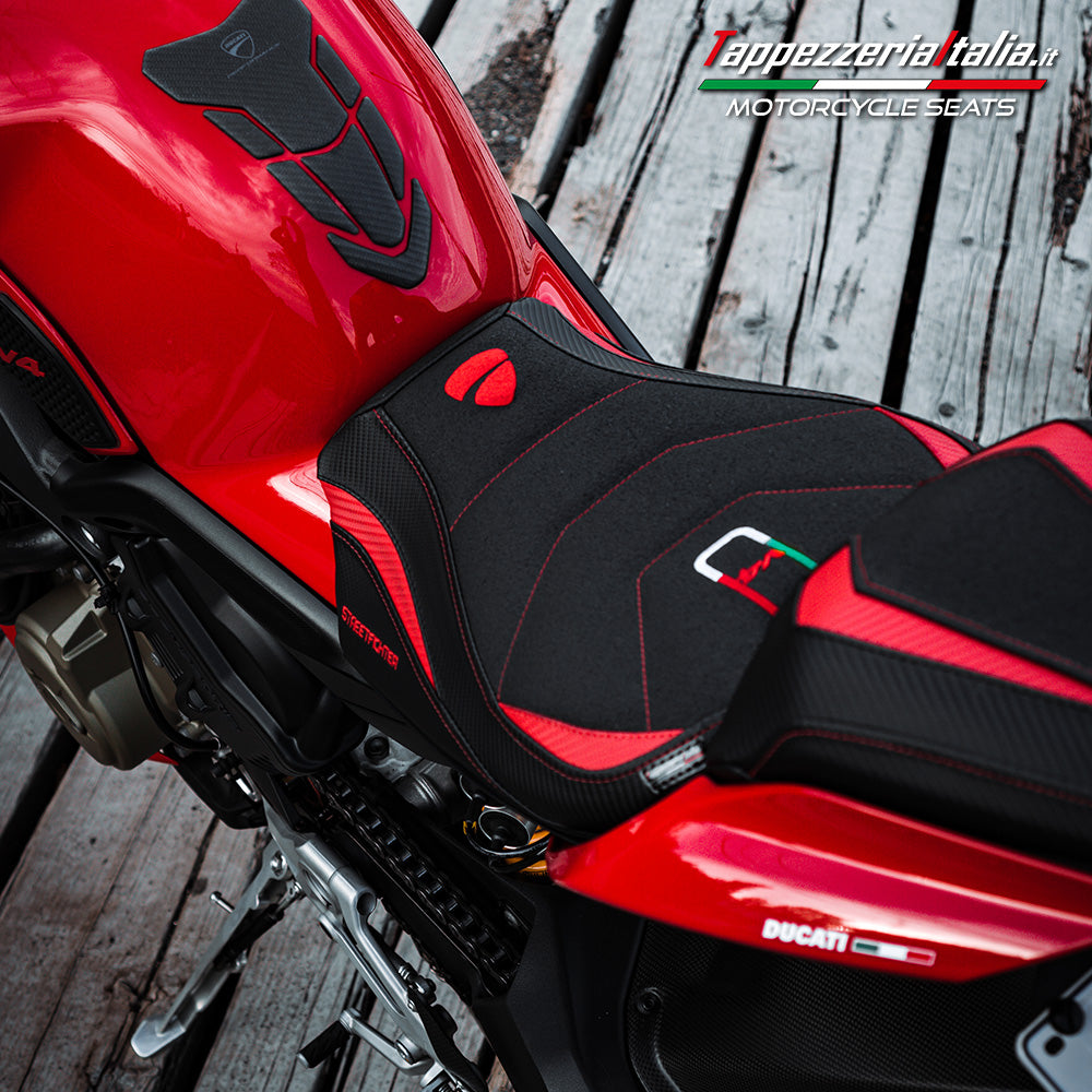 Ducati Streetfighter V4 2020-2024 Seat Cover Tappezzeria Italia TPZ Ultragrip in Red and Black