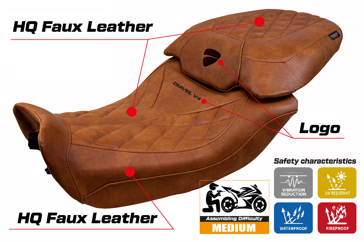Funda de asiento Tappezzeria Italia TPZ para Ducati Diavel V4 2023-2025 en cuero Diablo Classic Brown