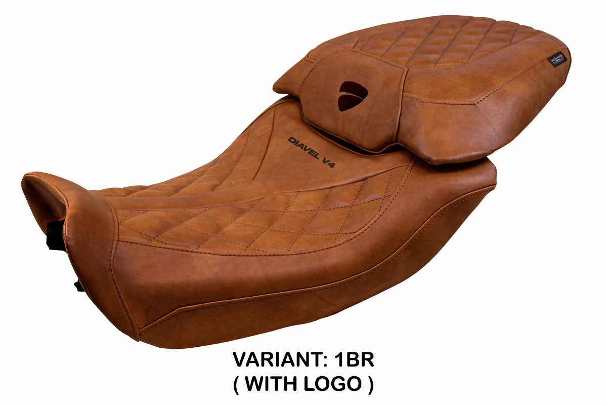 Funda de asiento Tappezzeria Italia TPZ para Ducati Diavel V4 2023-2025 en cuero Diablo Classic Brown