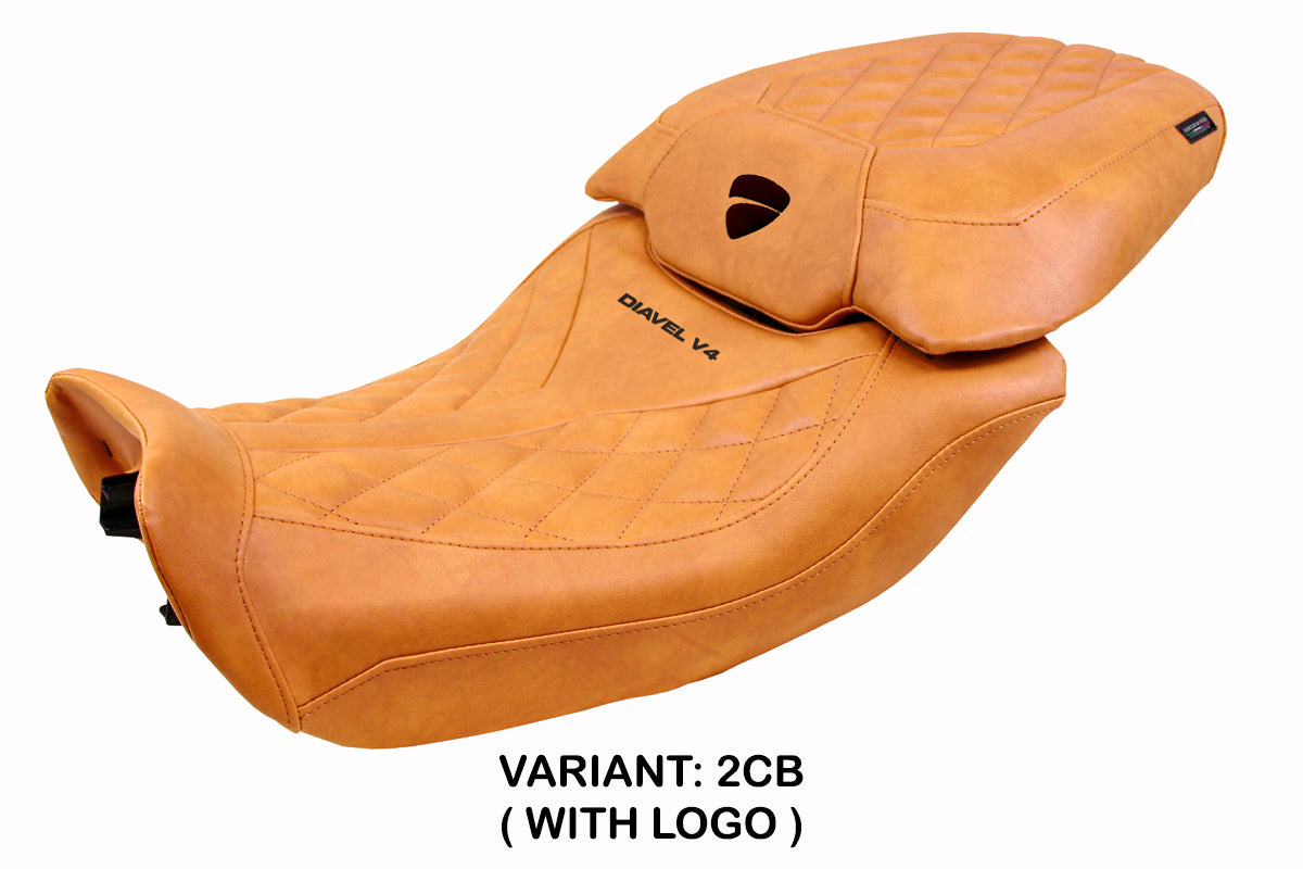 Funda de asiento Tappezzeria Italia TPZ para Ducati Diavel V4 2023-2025 en piel clásica Diablo Camel