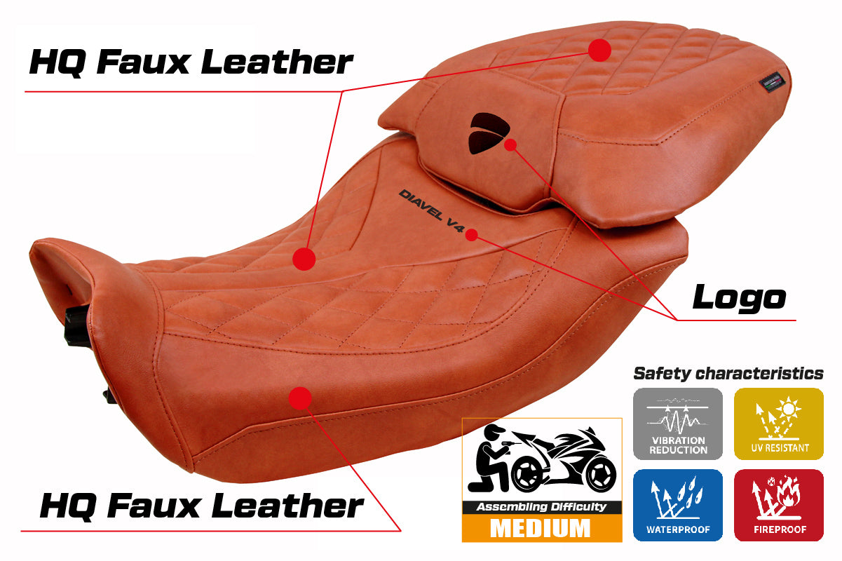 Funda de asiento para Ducati Diavel V4 2023-2025 Tappezzeria Italia TPZ en piel Diablo Classic Brick