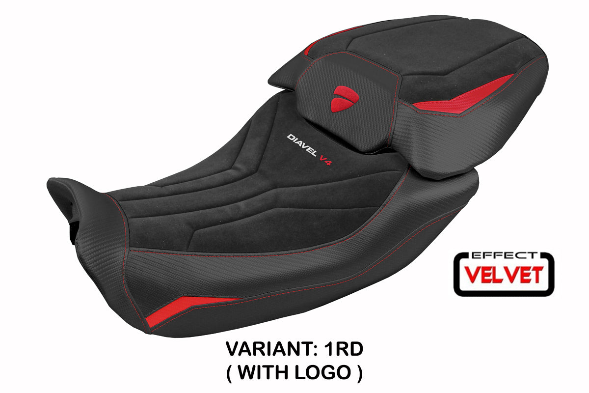 Funda de asiento para Ducati Diavel V4 2023-2025 Tappezzeria Italia TPZ Velvet en rojo Diablo y negro