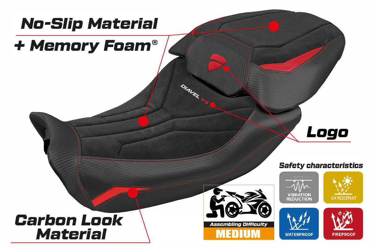 Funda de asiento para Ducati Diavel V4 2023-2025 Tappezzeria Italia TPZ Velvet Comfort en Diablo Black