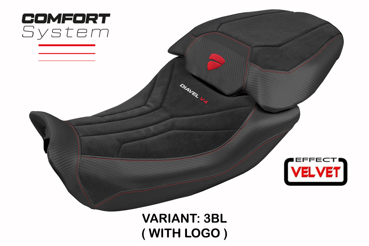 Funda de asiento Tappezzeria Italia TPZ para Ducati Diavel V4 2023-2025 en terciopelo Diablo Comfort plateado y negro